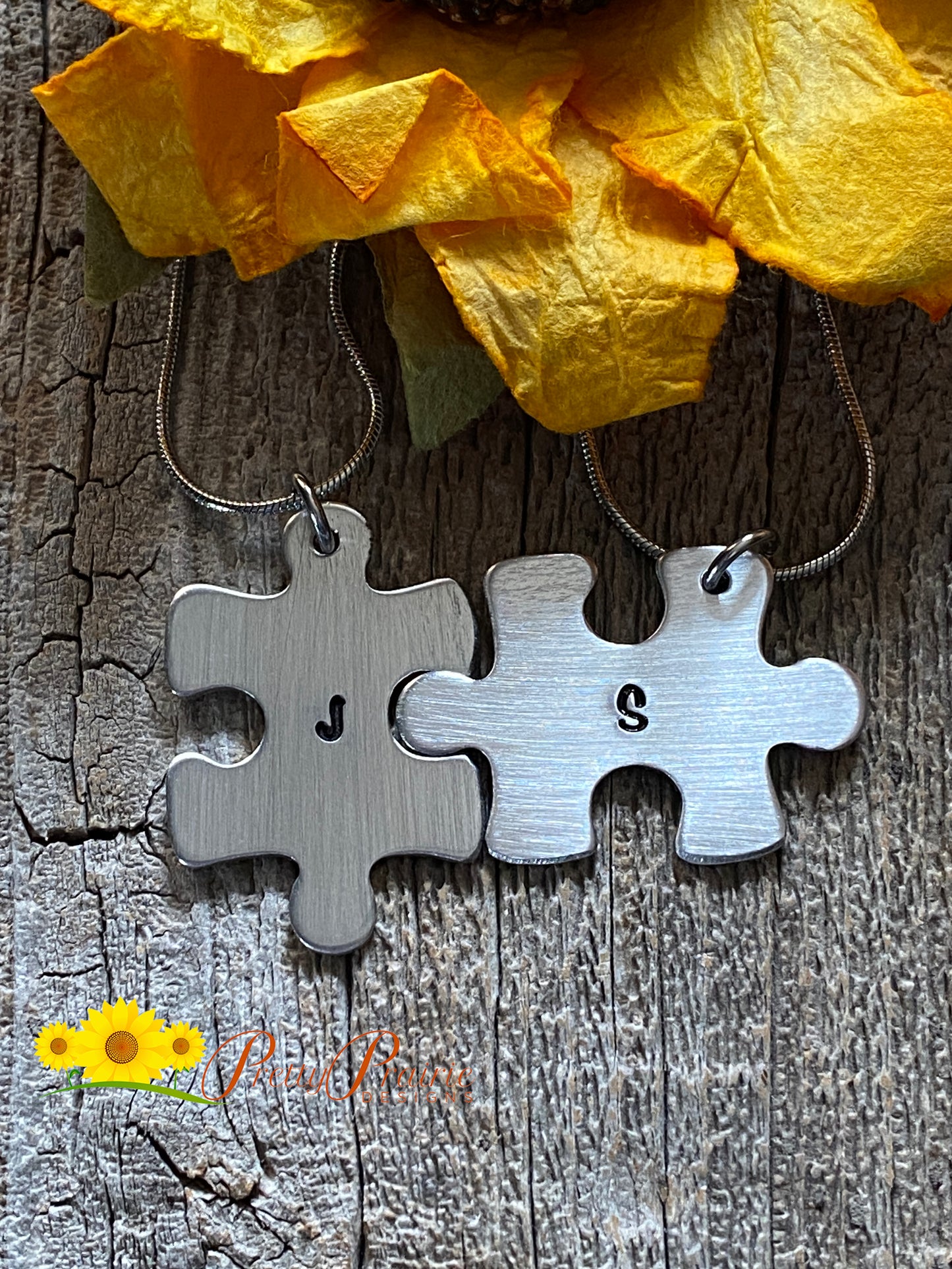 Aluminum Initial Puzzle Piece Necklace, Personalized Puzzle Piece Jewelry, Hand Stamped Autism Awareness Necklace, Couples Gift, Sibling Jewelry, Best Friend Necklaces, His and Her Valentine Gift, Puzzle Lover Jewelry
