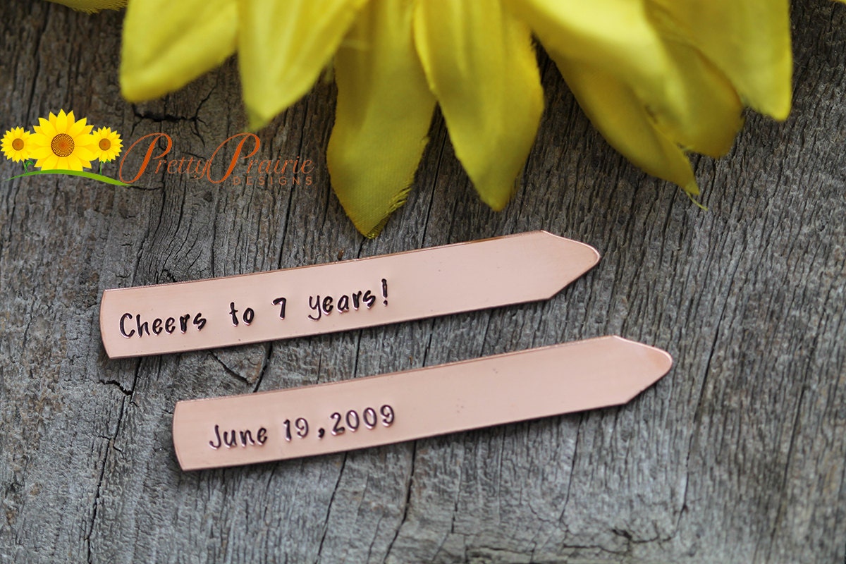 Cheers to X Years Collar Stays, Anniversary Date, Collar Stiffeners, Personalized Collar Bars, Hand Stamped, Anniversary Gift for Him