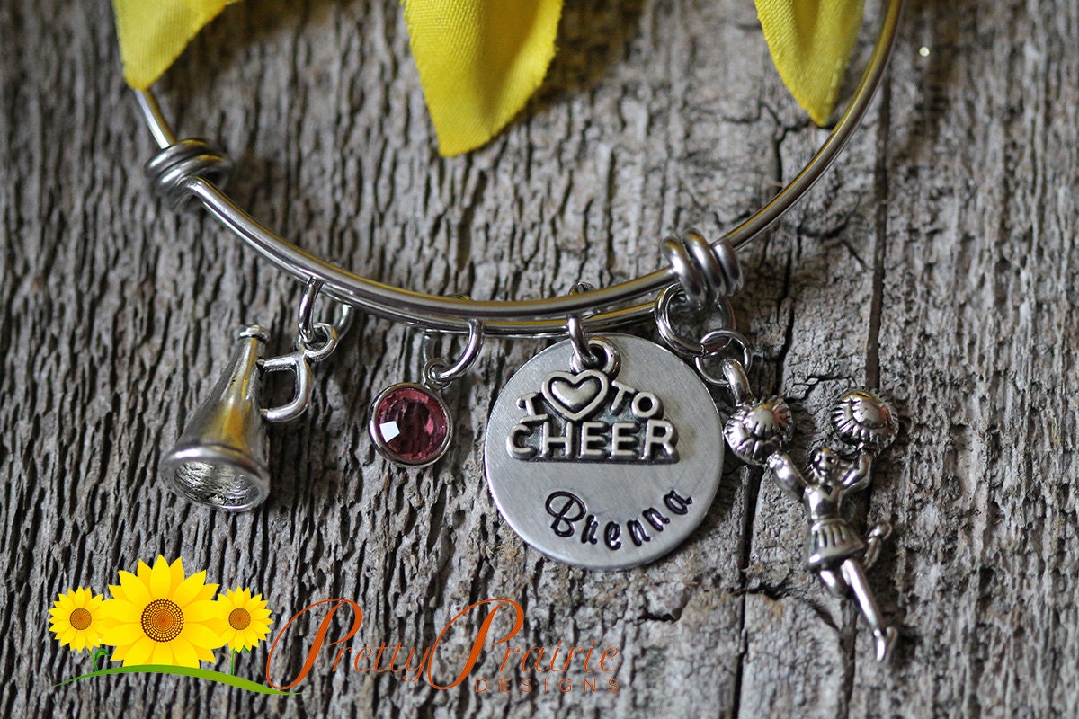 Cheerleader Bangle, Personalized Cheerleading Bracelet, Gift for Cheerleader, Cheer Coach Gift, Cheer Team Squad, Personalized Cheer Gift
