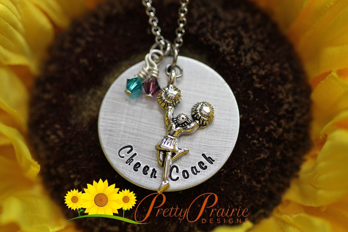 Cheer Coach Necklace, Gift from Cheer Squad, Cheer Coach Keychain, Hand Stamped, Cheer Gift, End of Cheer Season Gift, Cheerleader Jewelry