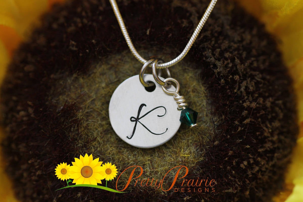 Simple Silver Initial Necklace, Birthstone Jewelry, Handmade Initial Jewelry, Hand Stamped Letter Necklace, Personalized Initial, Gift for Teen Daughter, New Mom Gift, Girlfriend Necklace, Custom Initial Necklace