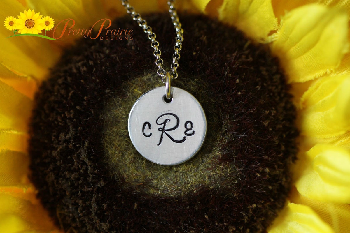 Monogram Disc Necklace, Personalized, Hand Stamped, Copper, Gold, Silver, Little Girl's Jewelry, For Her, Teen Gift, Single Disc Jewelry