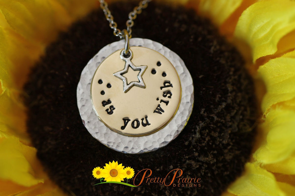 As You Wish Necklace, Hand Stamped, Layered Discs, Star Necklace, Mixed Metal Discs, Birthday Necklace, Girlfriend Gift, Anniversary Gift