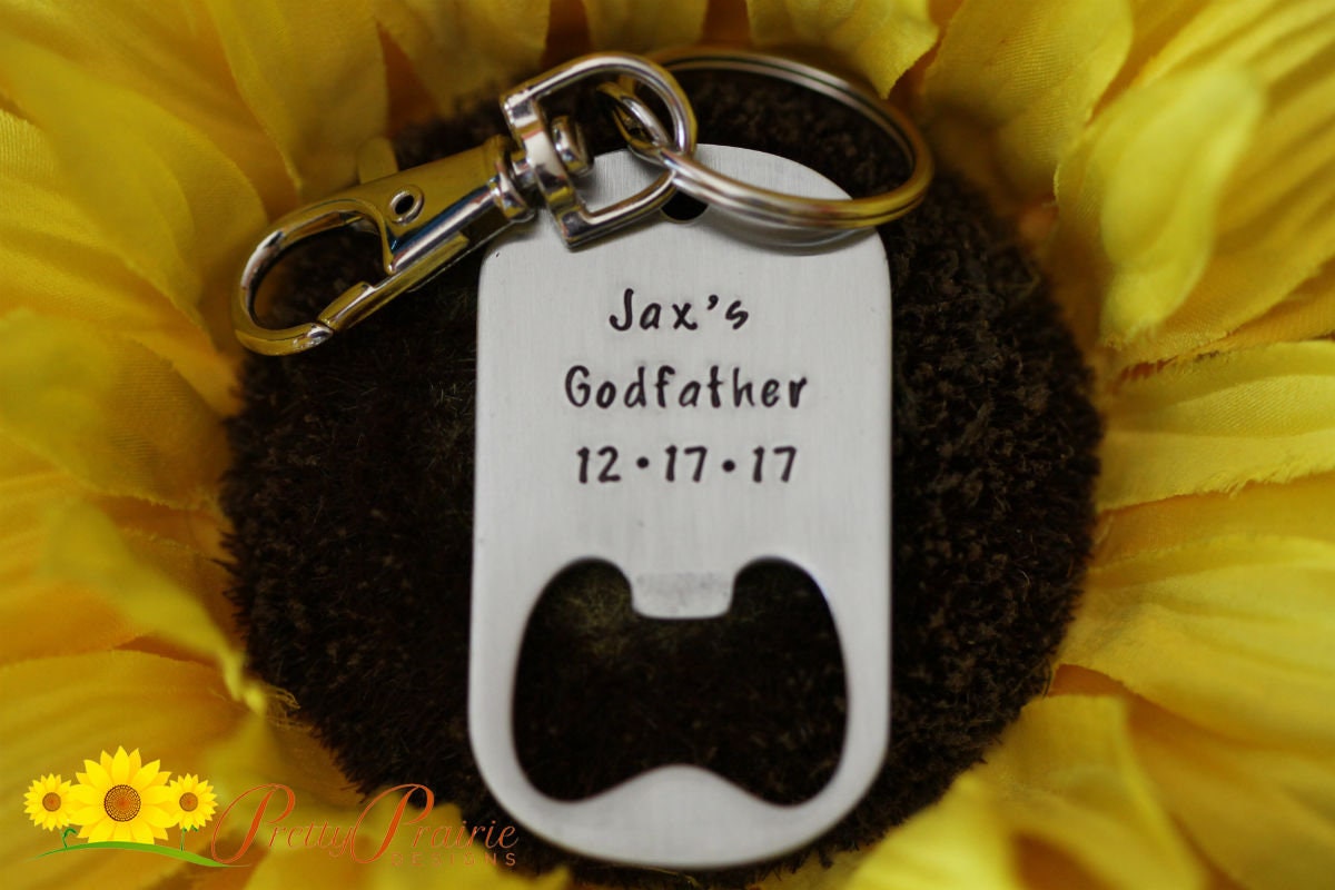 Personalized Godfather Bottle Opener, Godfather Gift, Dated, Metal Bottle Opener Keychain, Beer Lover Gift Idea, Christening, Baptism Gift