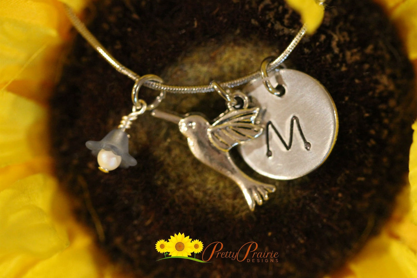 Hummingbird Initial Necklace, Flower Jewelry, Silver Initial Jewelry, Bird Lover Gift, Teen Necklace, Hummingbird Gift, Hummingbird Jewelry
