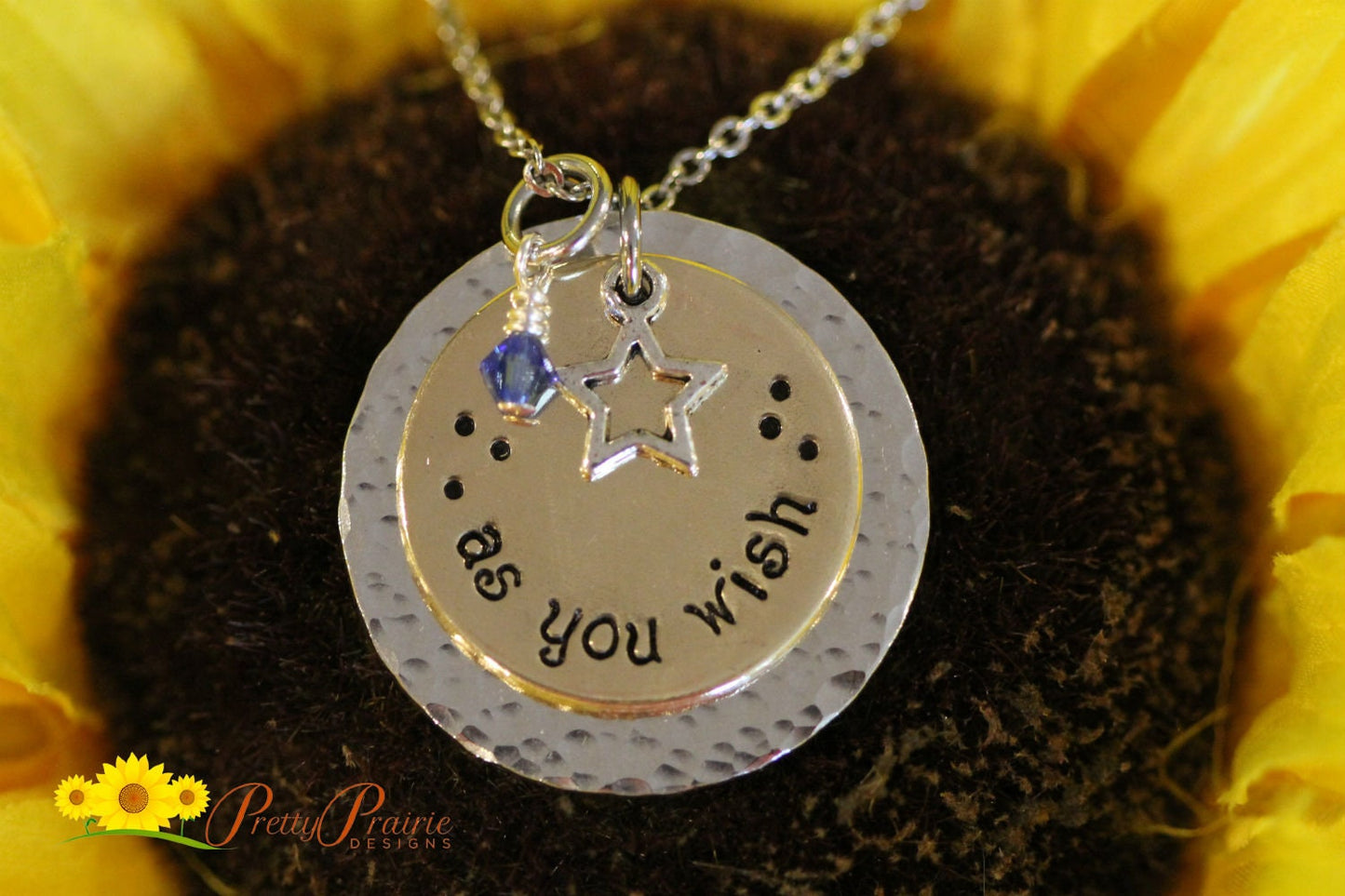 As You Wish Necklace, Hand Stamped, Layered Discs, Star Necklace, Mixed Metal Discs, Birthday Necklace, Girlfriend Gift, Anniversary Gift
