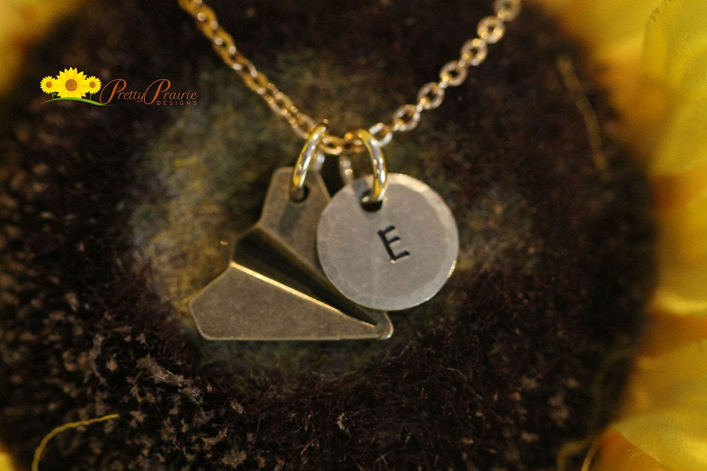 Bronze Paper Plane Initial Necklace, Flight Attendant Gift, Plane Charm, Pilot, Traveler, Graduation, Paper Airplane Necklace, Hand Stamped