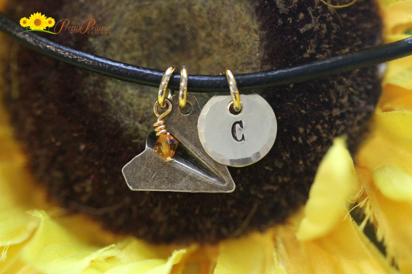 Bronze Paper Plane Initial Necklace, Flight Attendant Gift, Plane Charm, Pilot, Traveler, Graduation, Paper Airplane Necklace, Hand Stamped