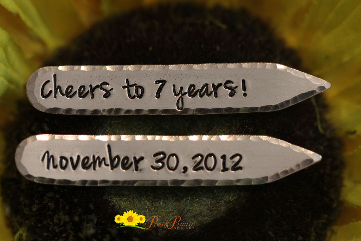 Cheers to X Years Collar Stays, Anniversary Date, Collar Stiffeners, Personalized Collar Bars, Hand Stamped, Anniversary Gift for Him