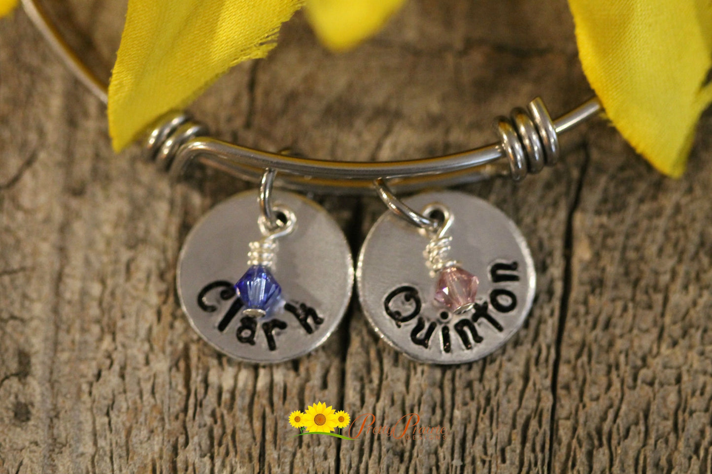Personalized Aluminum Disc Bangle, Gift for Mom, Grandmother, Teen, Engagement, Adjustable Charm Bracelet, Birthstones, Family Bangle