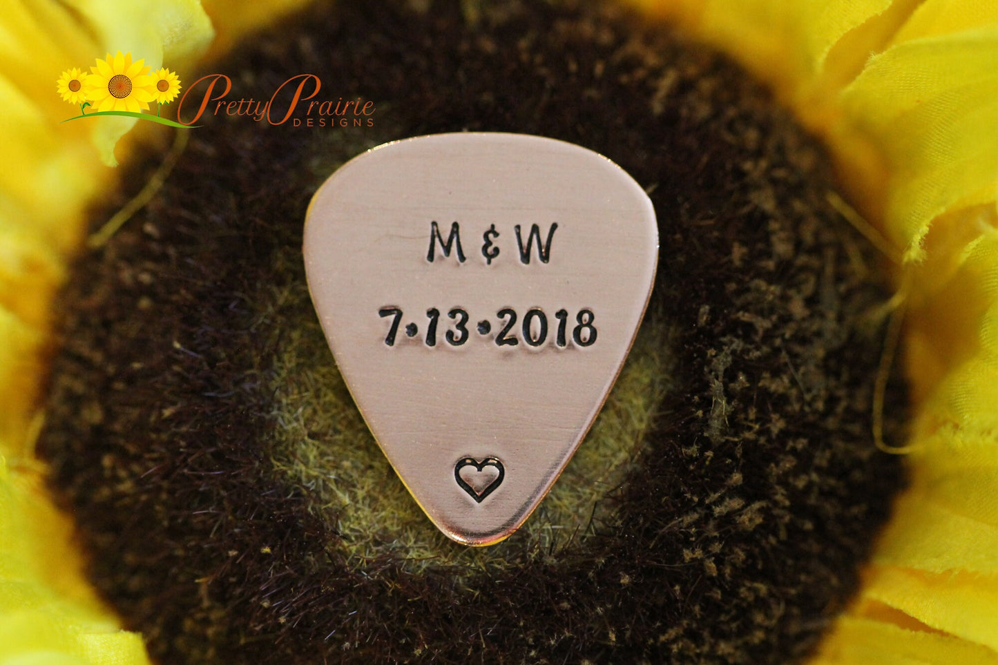 Initial and Date Guitar Pick, Anniversary Gift, Hand Stamped Pick, Engraved Guitar Pick, Retirement Gift, Personalized Pick, Metal Pick