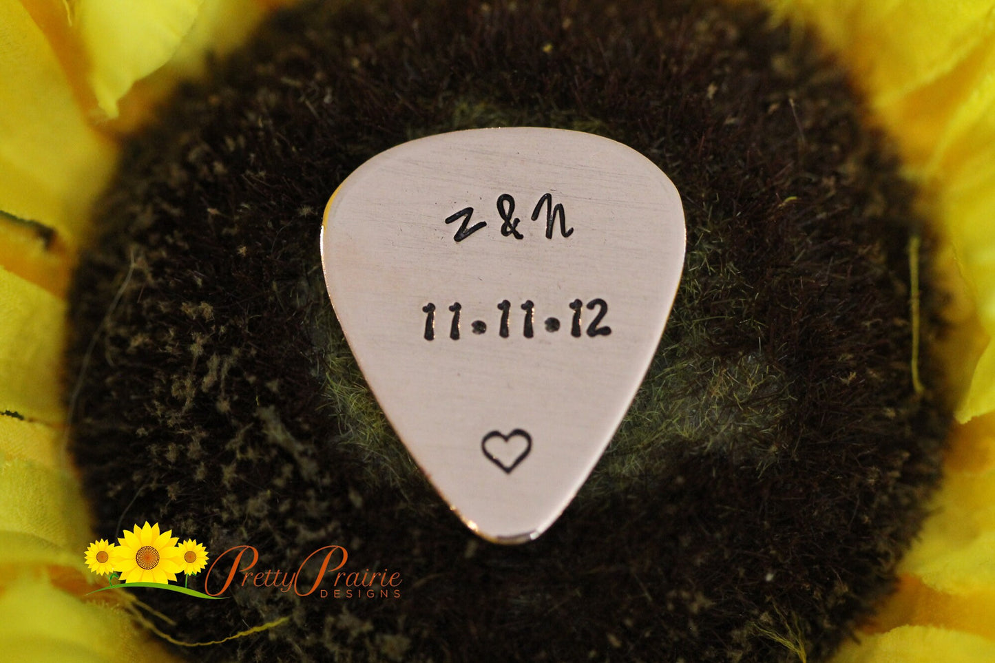 Initial and Date Guitar Pick, Anniversary Gift, Hand Stamped Pick, Engraved Guitar Pick, Retirement Gift, Personalized Pick, Metal Pick