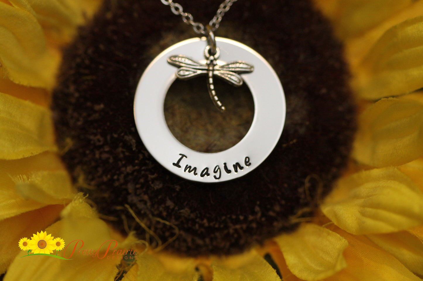 Imagine Dragonfly Necklace, Washer Necklace, Graduation Gift, Hand Stamped, Dragonfly Jewelry, Artist Gift, Meaning of Life, Transformation