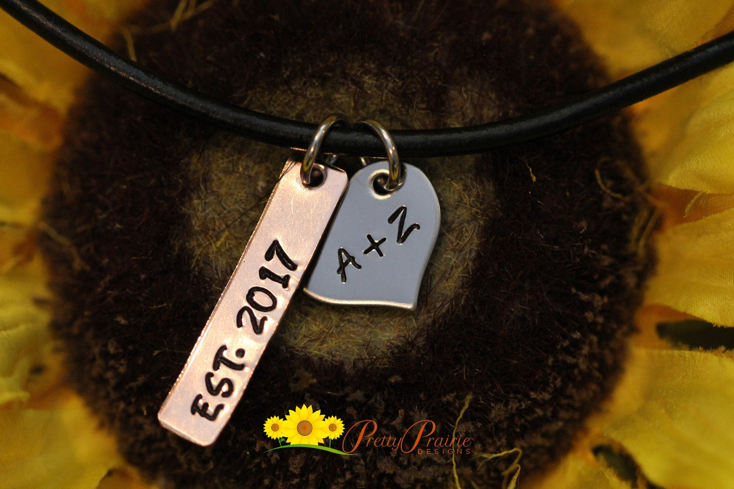 Mixed Metal Anniversary Necklace, Hand Stamped Jewelry for Her, Handmade Anniversary Jewelry, Valentine Present, Girlfriend Gift, Copper and Silver Initial Necklace, Personalized Heart Necklace