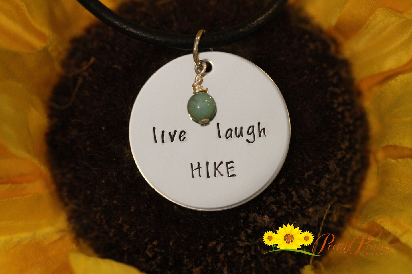 Live Laugh Hike Necklace, Hiker Keychain, Gemstone Bead, Love to Hike Jewelry, Gift for Hiker, Nature Jewelry, Nature Lover, Hiker Present