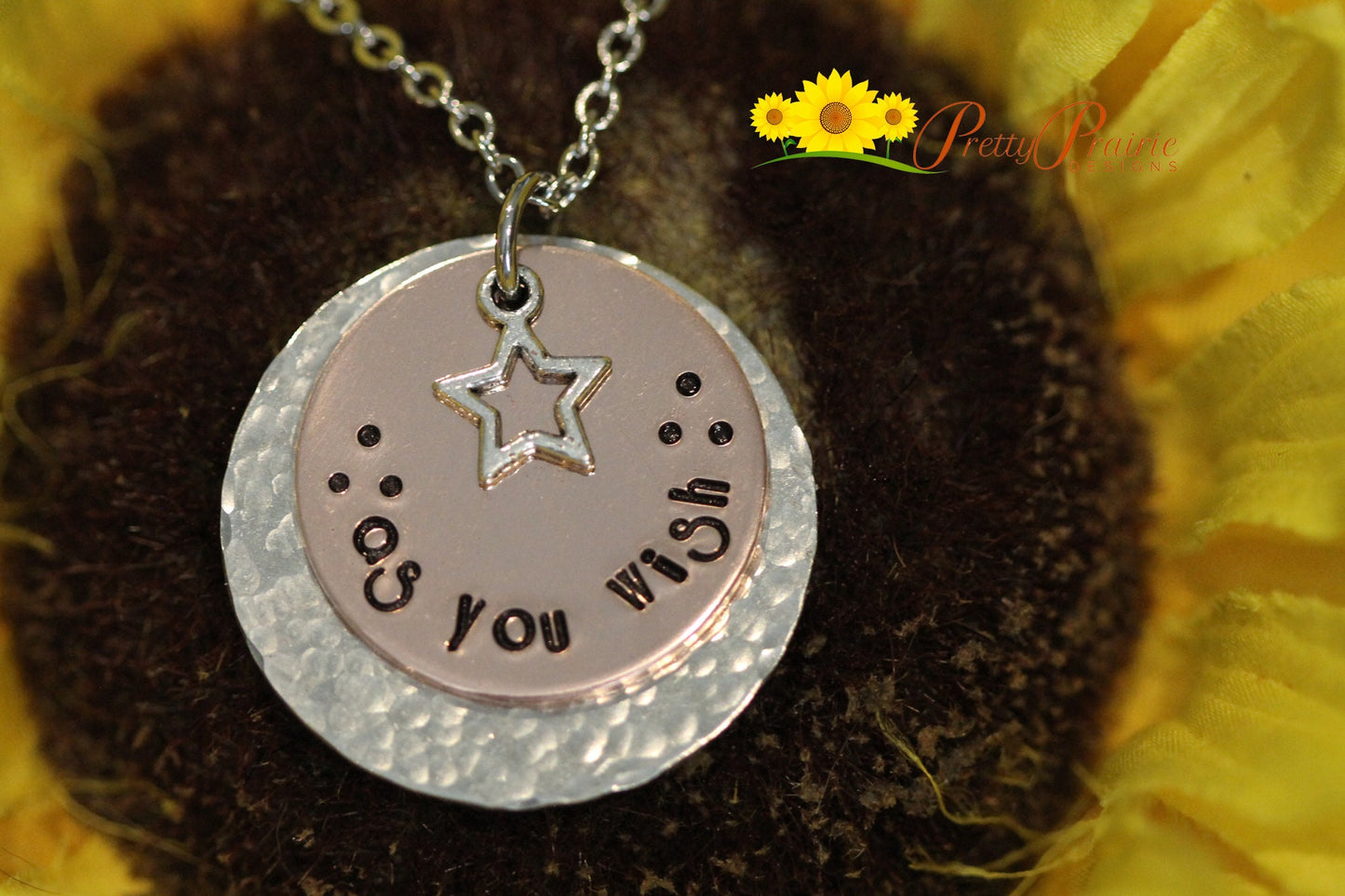 As You Wish Necklace, Hand Stamped, Layered Discs, Star Necklace, Mixed Metal Discs, Birthday Necklace, Girlfriend Gift, Anniversary Gift