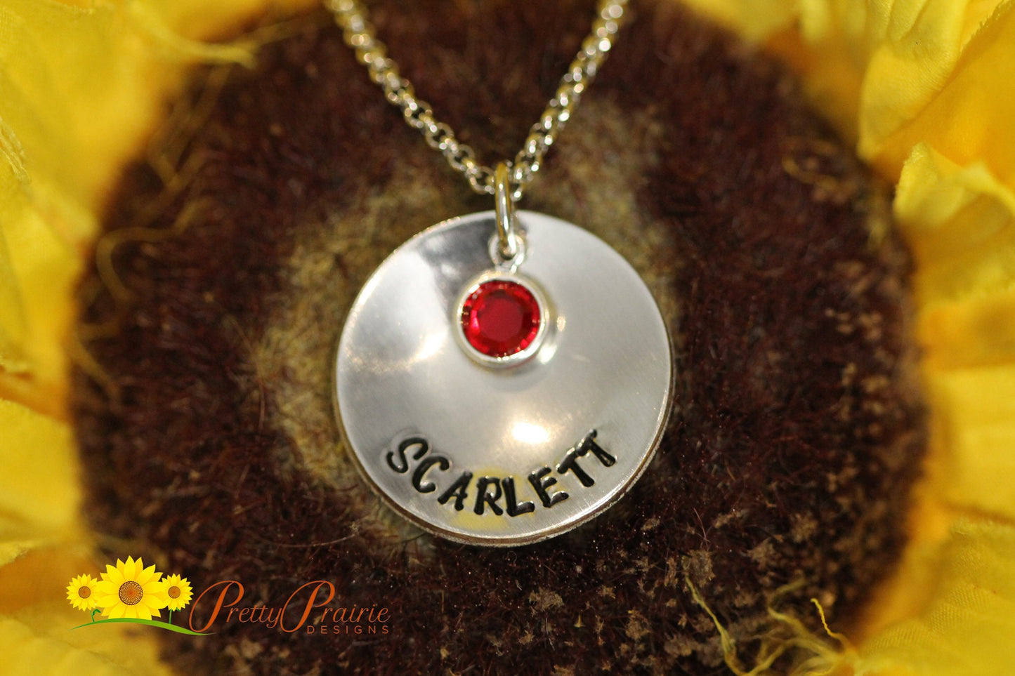 Personalized Domed Necklace, Bezel Birthstone, Children's Necklace, Hand Stamped Name Jewelry, Gift for Woman, Teen Gift, Teen Birthday