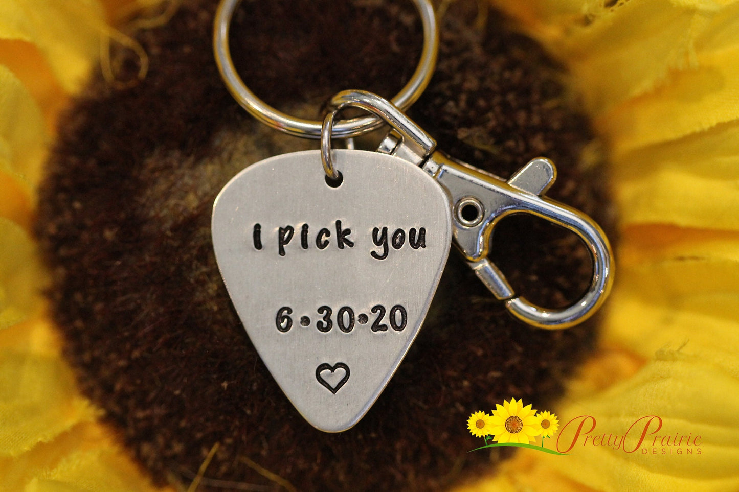 I Pick You Guitar Keychain, Perfect Gift for Spouse, Boyfriend, or Girlfriend, Hand Stamped, Custom, Metal, Personalized, Music Gift
