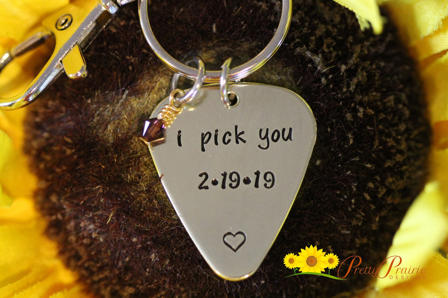 I Pick You Guitar Keychain, Perfect Gift for Spouse, Boyfriend, or Girlfriend, Hand Stamped, Custom, Metal, Personalized, Music Gift