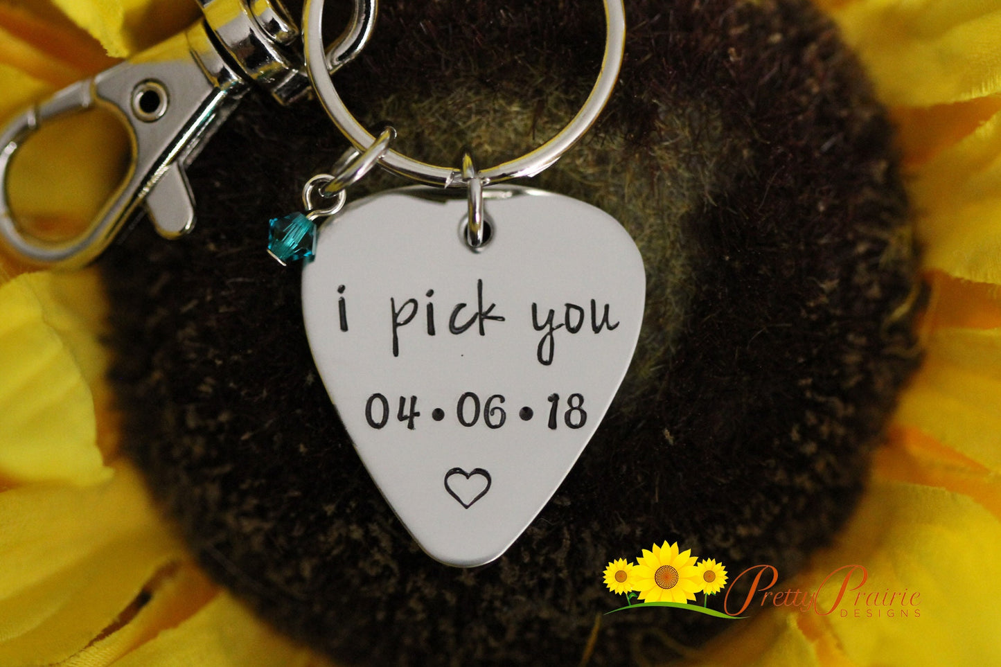 I Pick You Guitar Keychain, Perfect Gift for Spouse, Boyfriend, or Girlfriend, Hand Stamped, Custom, Metal, Personalized, Music Gift
