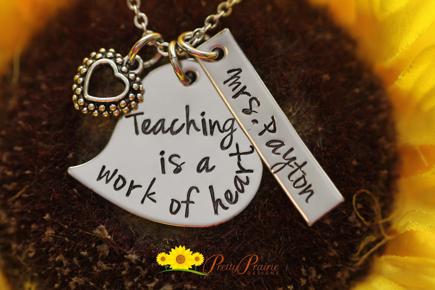 Teaching is a Work of Heart Necklace, Personalized Teacher Gift, Teacher Appreciation, Hand Stamped Jewelry, End of Year, Teacher Jewelry