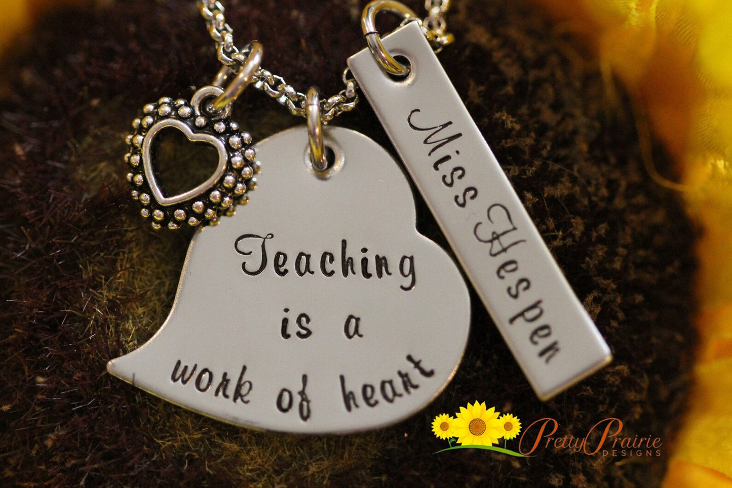 Teaching is a Work of Heart Necklace, Personalized Teacher Gift, Teacher Appreciation, Hand Stamped Jewelry, End of Year, Teacher Jewelry