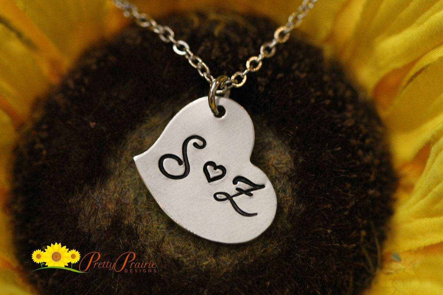 Large Initial Heart Necklace, Hand Stamped Heart Jewelry, Promise Necklace for Girlfriend, Birthday, Wedding or Engagement Gift, I Love You Necklace, Handmade Valentine Jewelry, Personalized Silver Heart Necklace
