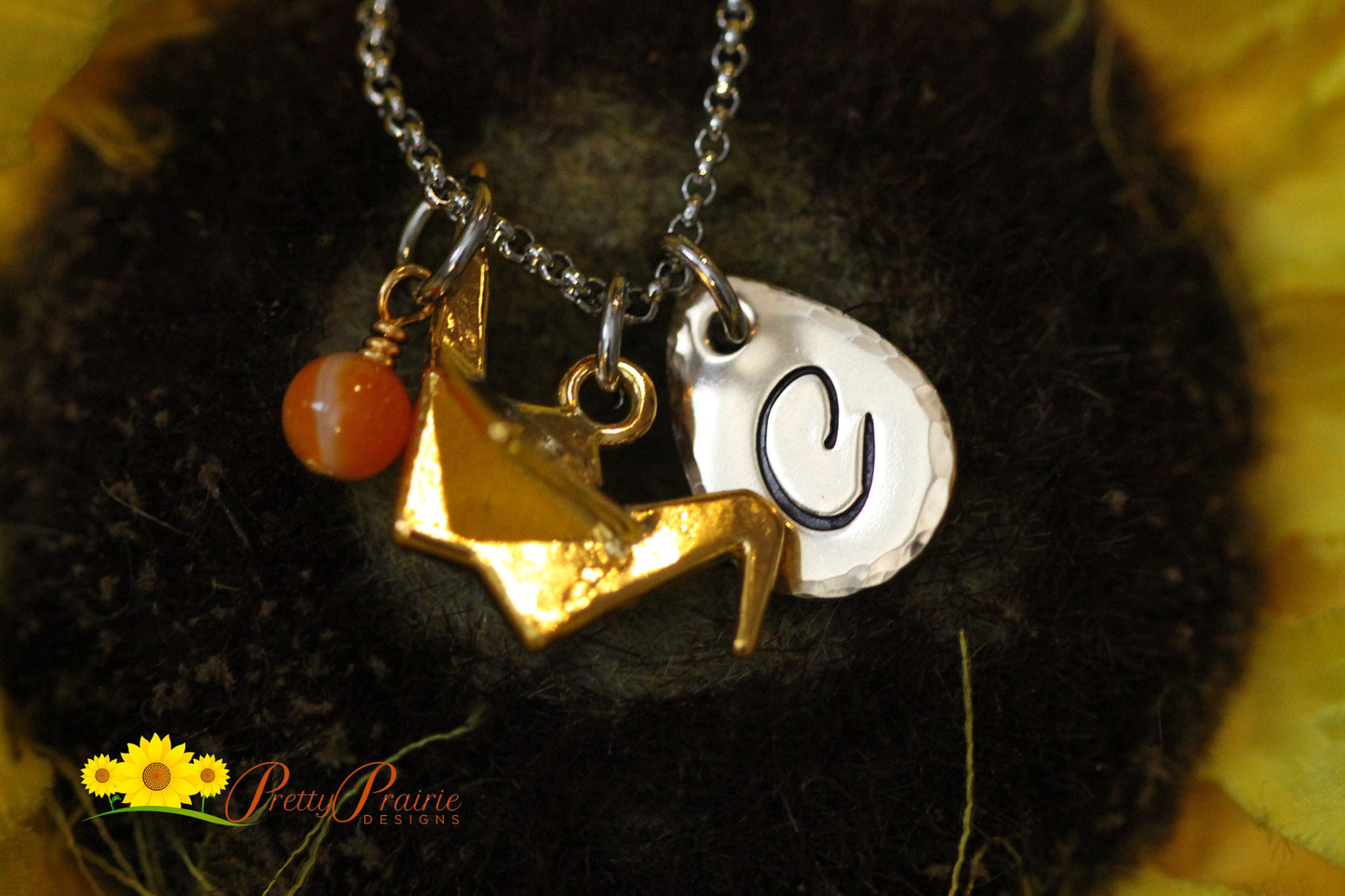 Large Paper Crane Necklace, Gold Crane Jewelry, Origami Paper Crane, Gold Crane Initial Necklace, Friendship Gift, Personalized Crane Gift
