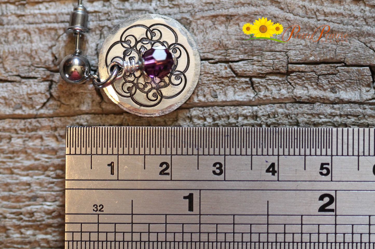 Silver Floral Birthstone Dangle Earrings, Hand Stamped Metal Jewelry, Gift for Birthday, Teen or Wife Gift, Floral Earrings, Wedding Jewelry