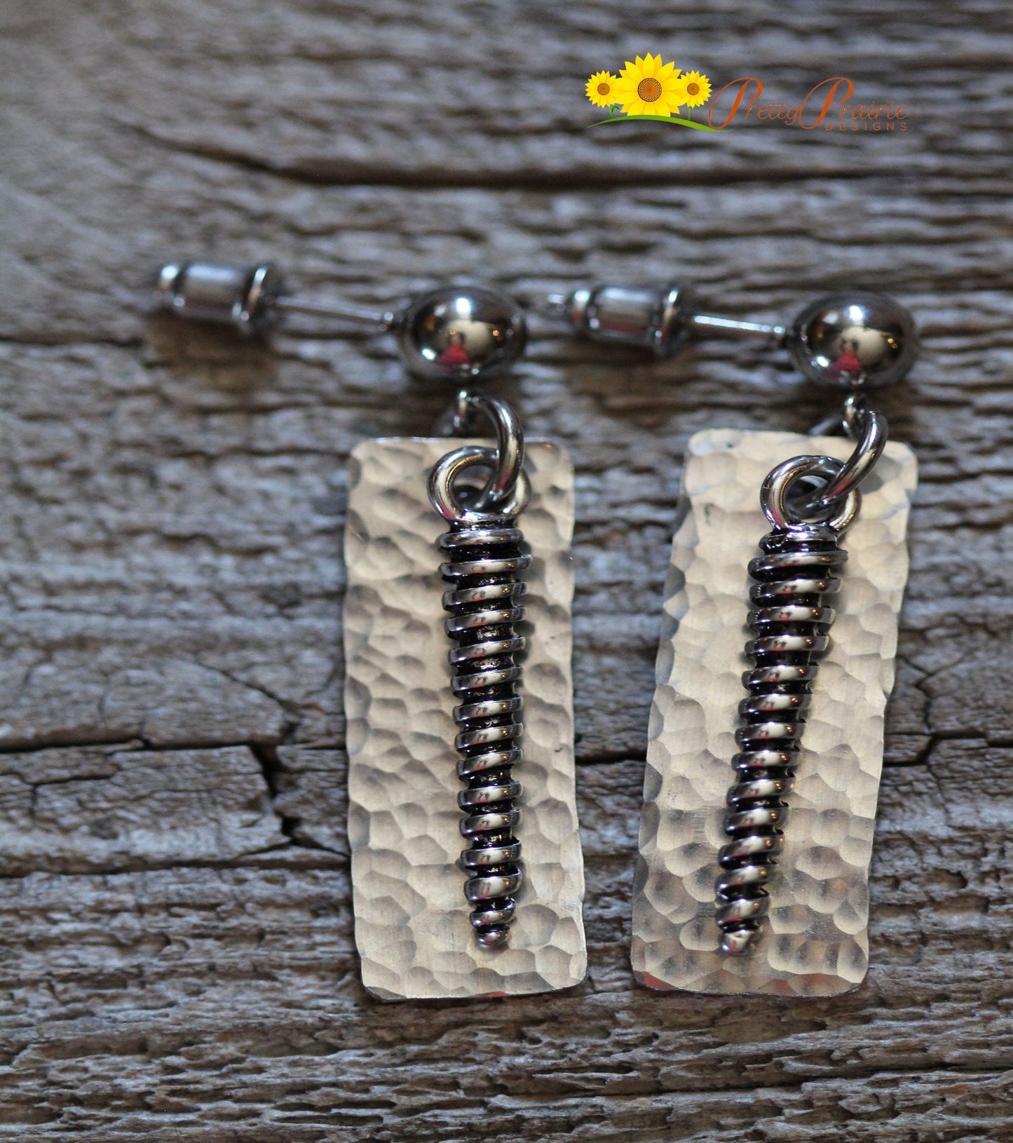 Hammered Bar Earrings, Dangle Earrings, Drop Earrings, Hand Stamped, Mixed Metal Jewelry, Gift for Woman, Twist, Boho Earrings, Lever Back