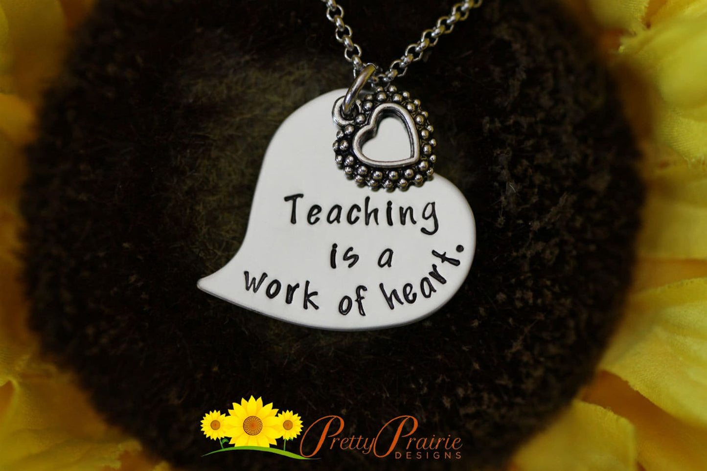 Teaching is a Work of Heart Necklace, Personalized Teacher Gift, Teacher Appreciation, Hand Stamped Jewelry, End of Year, Teacher Jewelry