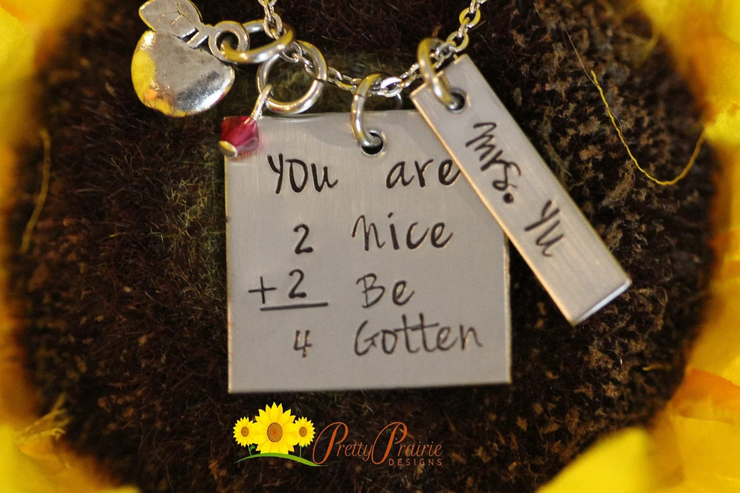 Too Nice to Be Forgotten Teacher Necklace, Hand Stamped, Student Teacher, Teacher Appreciation, End of Year, Retiring Teacher, Personalized