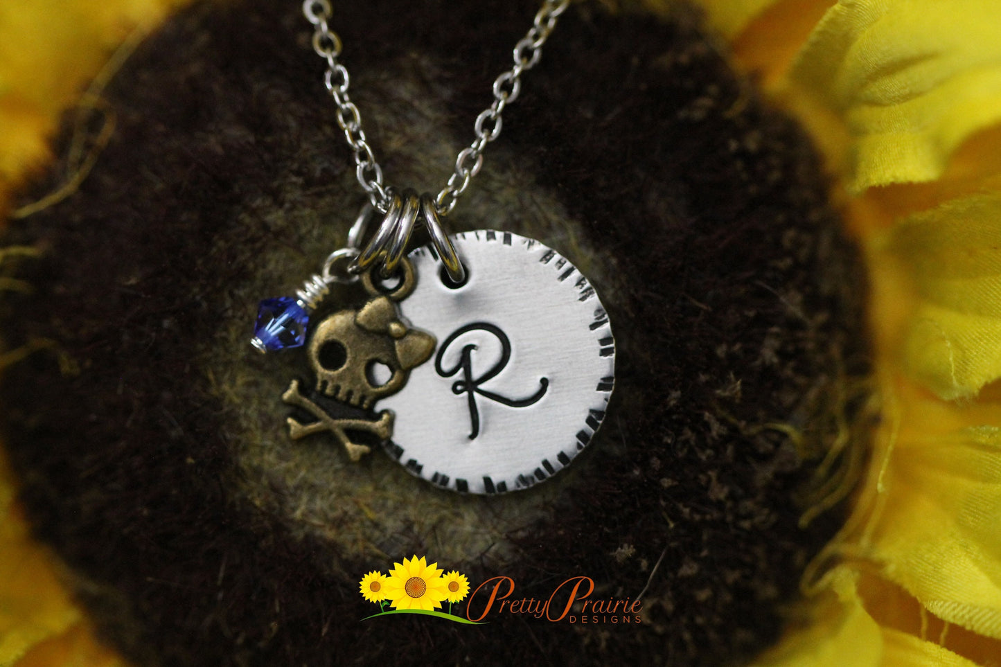 Bronze Skull Initial Necklace, Little Girl Necklace, Lover of Pirates Gift, Personalized, Goth Jewelry, Teen Birthday Gift, Pirates Necklace