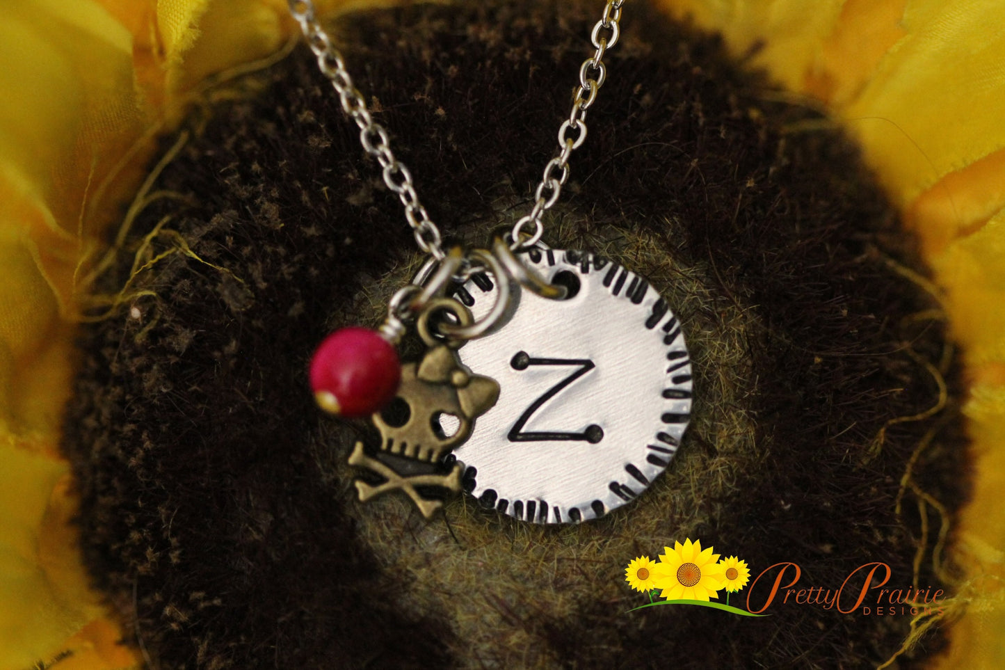 Bronze Skull Initial Necklace, Little Girl Necklace, Lover of Pirates Gift, Personalized, Goth Jewelry, Teen Birthday Gift, Pirates Necklace