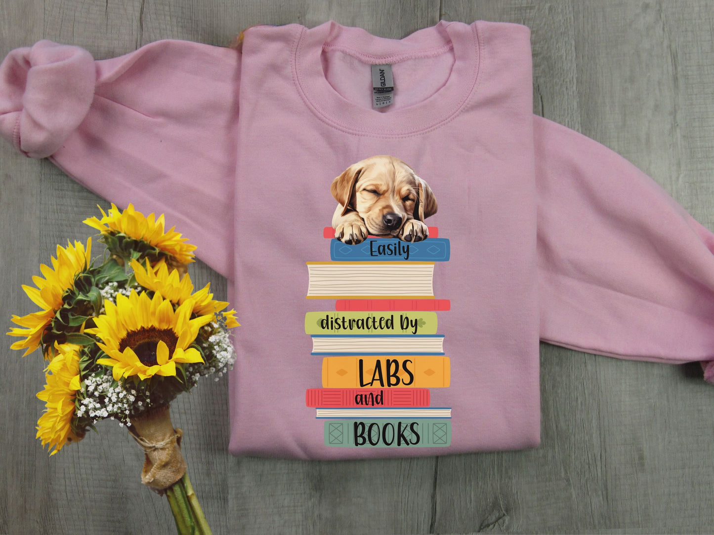 Labs and Books Sweatshirt, Easily Distracted Sweatshirt, Dog Lover Shirt, Gift For Librarian, Labrador Mom Sweatshirt, Gift For Book Lover