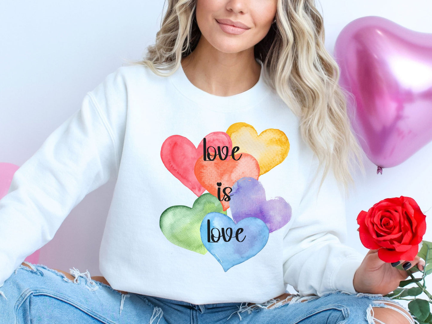 Love is Love Sweatshirt, Valentine Heart Sweatshirt, LGBTQ Valentine Sweatshirt, Unisex Love Shirt, Rainbow Heart Sweater, LGBTQ Pride Gift