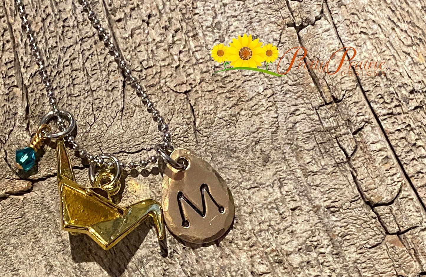 Large Paper Crane Necklace, Gold Crane Jewelry, Origami Paper Crane, Gold Crane Initial Necklace, Friendship Gift, Personalized Crane Gift