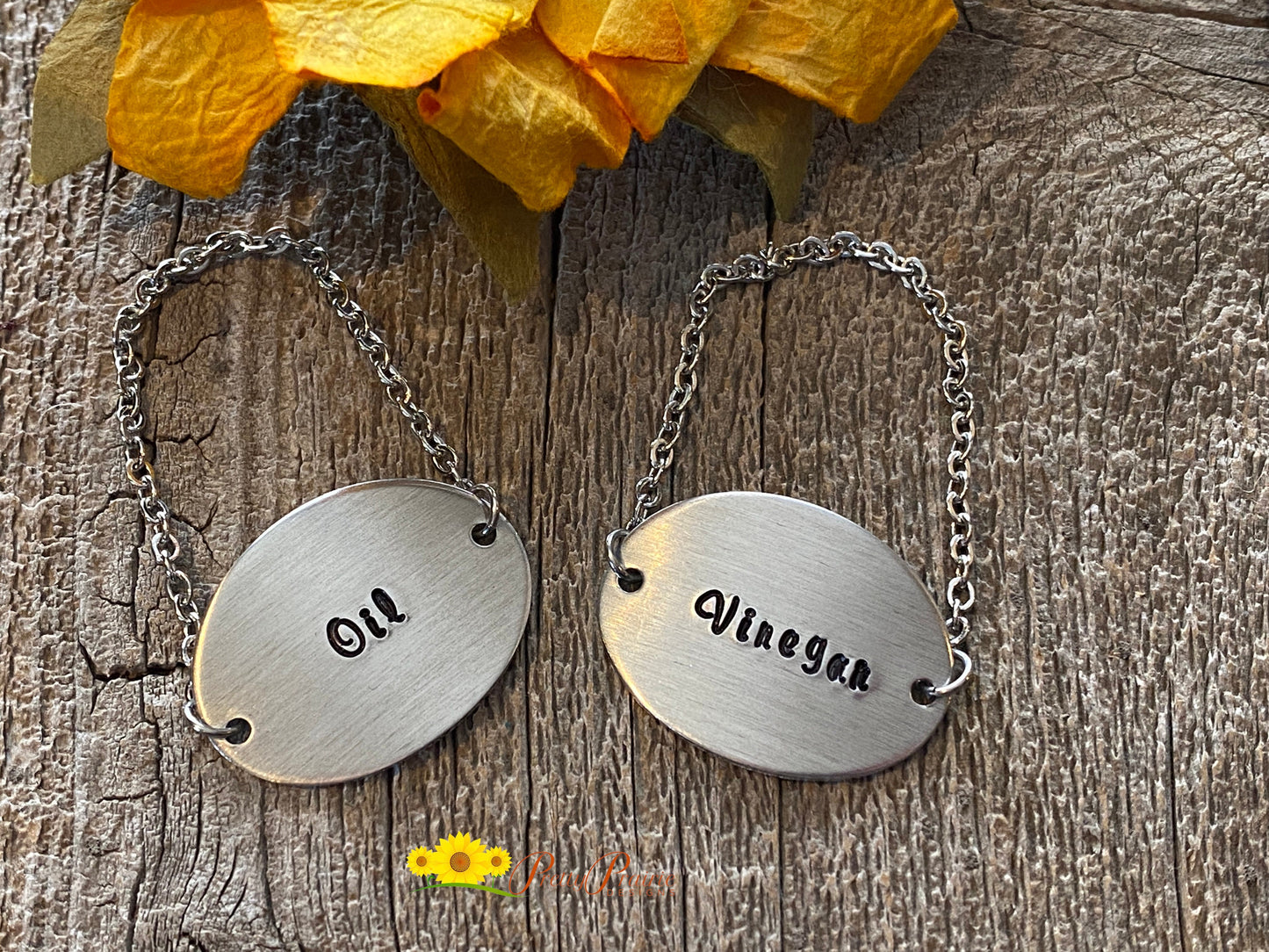 Oil Dispenser Label, Olive Oil Jar, Hand Stamped, Bottle Label, Metal Tag, Farmhouse Style Label, Dressing Label, Cook Gift, Housewarming