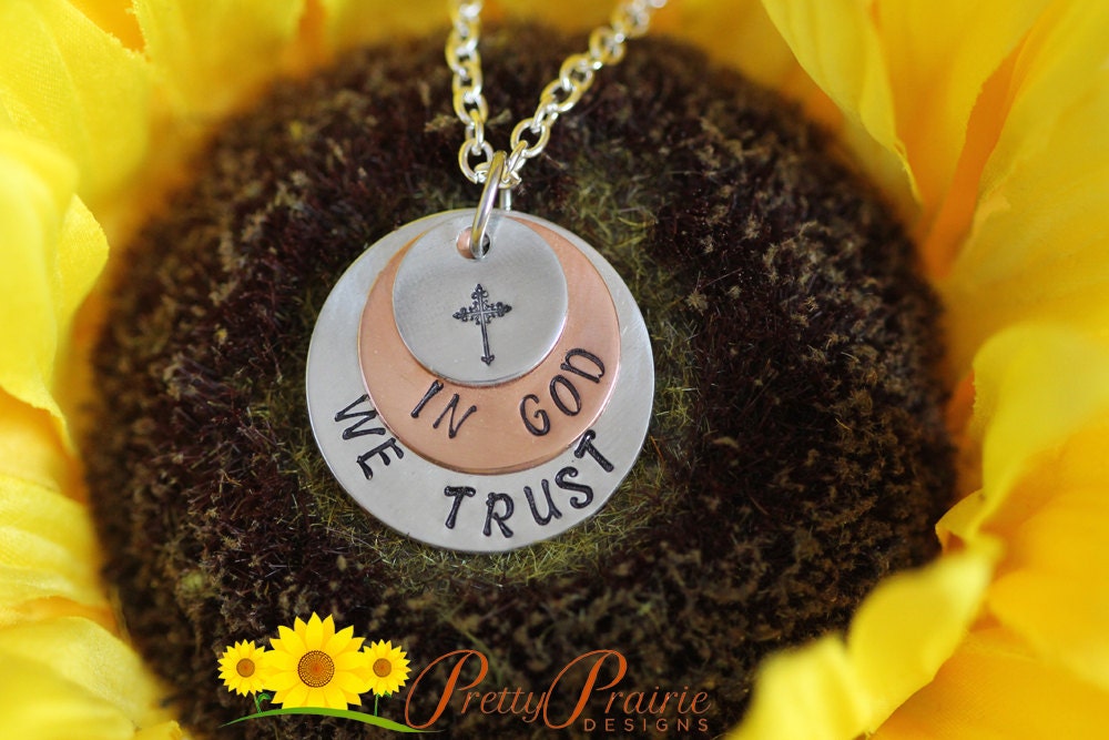 In God We Trust Stack Necklace, Religious Jewelry, Mixed Metal, Confirmation Gift, Baptism Present, Godmother Necklace, Baby Christening