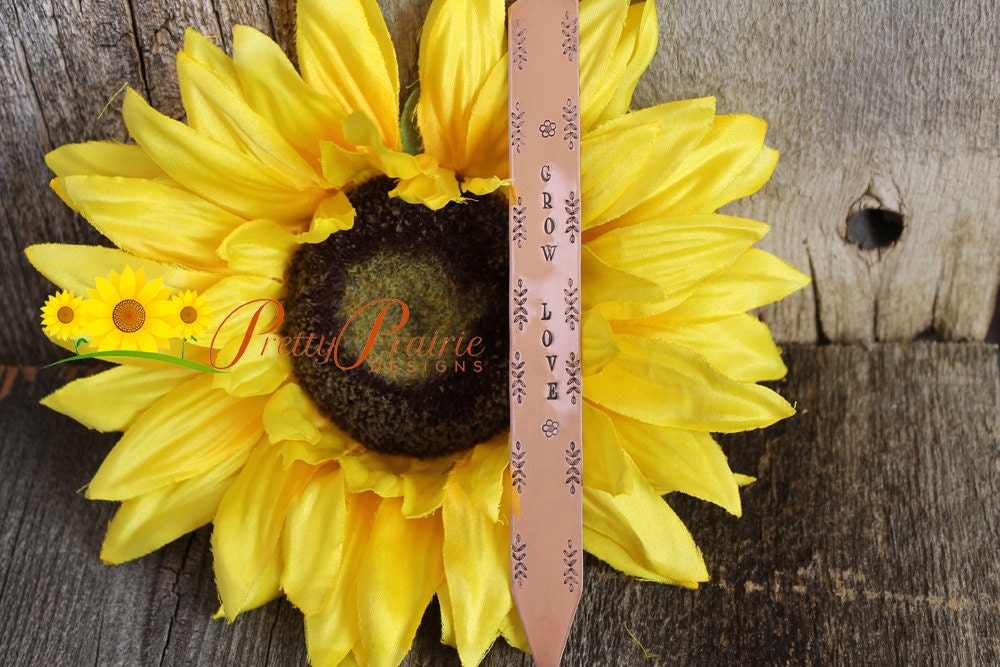 Grow Plant Stake, Grow Love, Plant Marker, Flower Stake, Hand Stamped, Gardener Housewarming, Birthday, Gardener, Teacher Gift, Thank You