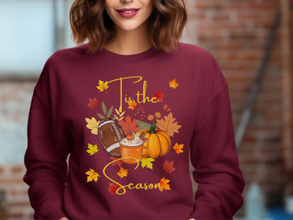 Tis the Season Sweatshirt, Thanksgiving Sweatshirt, Pumpkins and Football, Holiday Apparel, Fall Sweatshirt, Pumpkin Spice, Love Fall Shirt