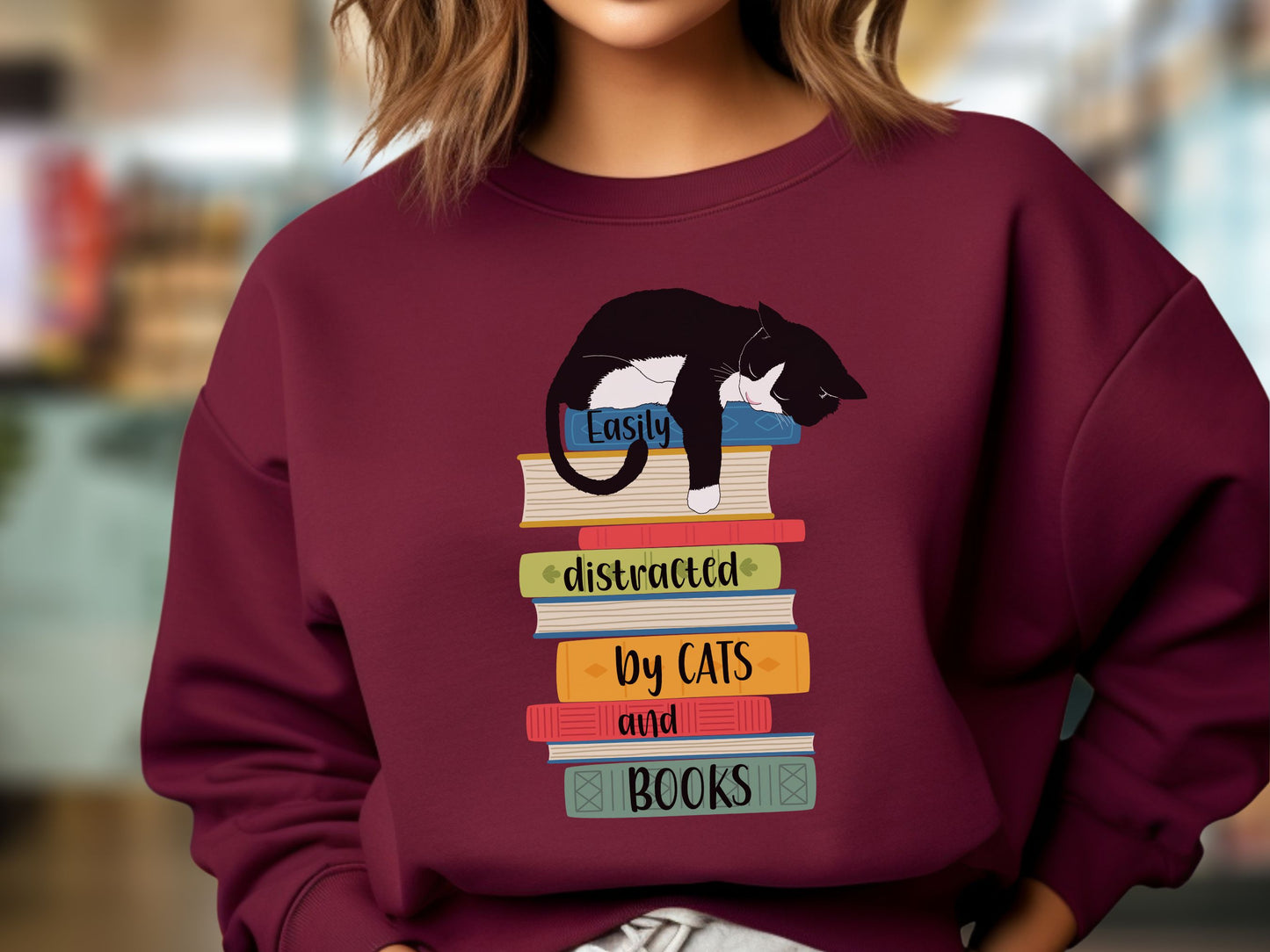 Cats and Books Sweatshirt, Gift for Cat Mom, Cat Dad Shirt, Bookaholic Sweatshirt, Cat Lover Shirt, Sweatshirt for Cat Lover, Reader Sweater