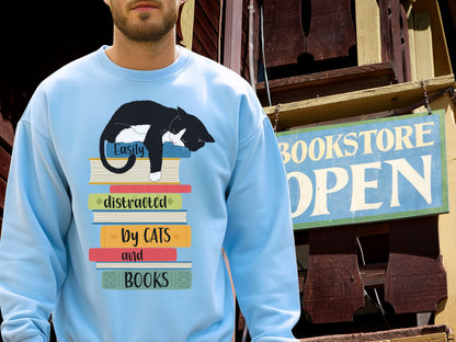 Cats and Books Sweatshirt, Gift for Cat Mom, Cat Dad Shirt, Bookaholic Sweatshirt, Cat Lover Shirt, Sweatshirt for Cat Lover, Reader Sweater