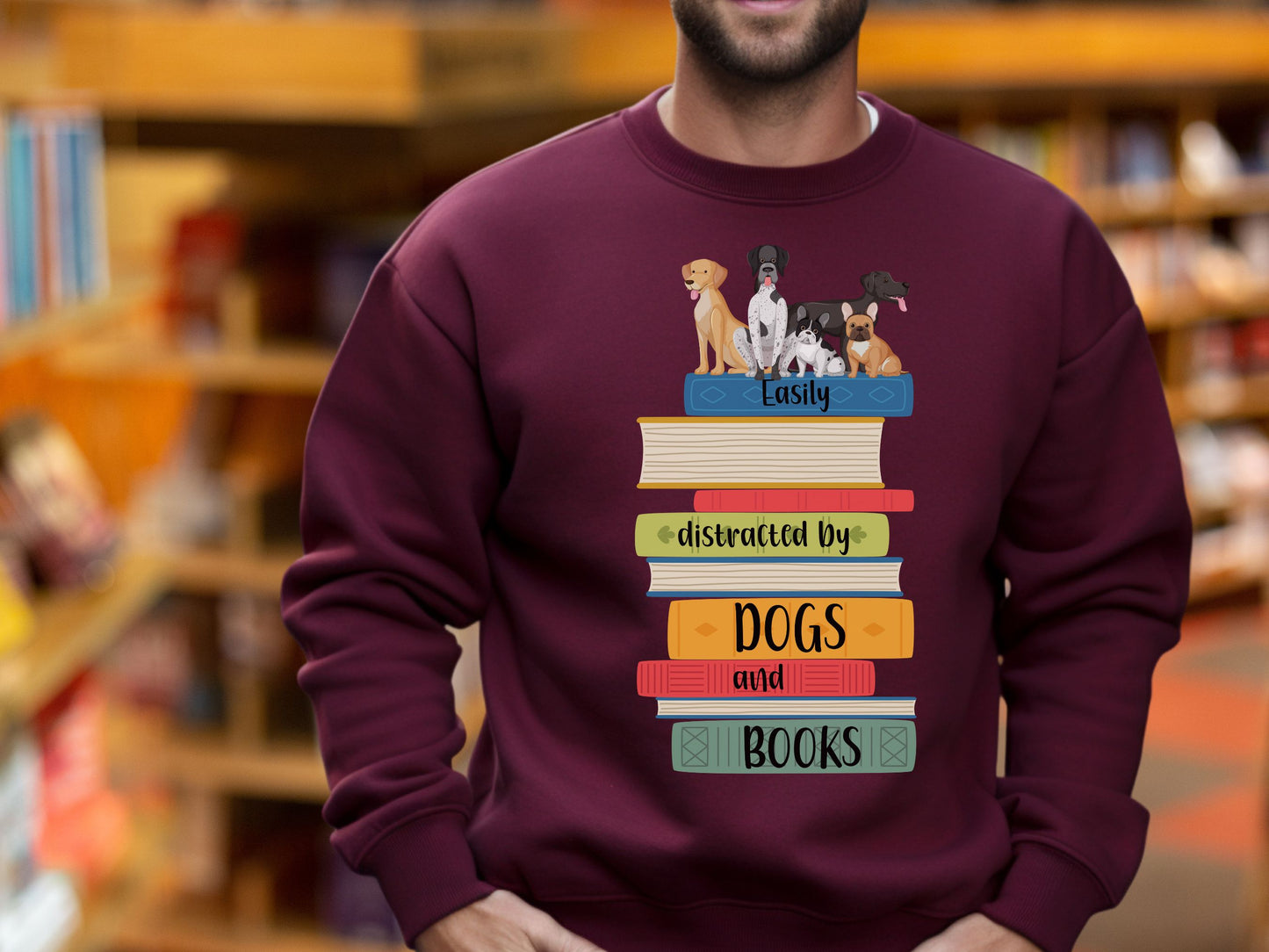 Dogs and Books Sweatshirt, Book Shirt, Reading Sweatshirt, Book Lover Sweatshirt, Librarian Gift, Book Gift, Dog Lover Sweatshirt, Dog Gift