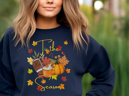 Tis the Season Sweatshirt, Thanksgiving Sweatshirt, Pumpkins and Football, Holiday Apparel, Fall Sweatshirt, Pumpkin Spice, Love Fall Shirt