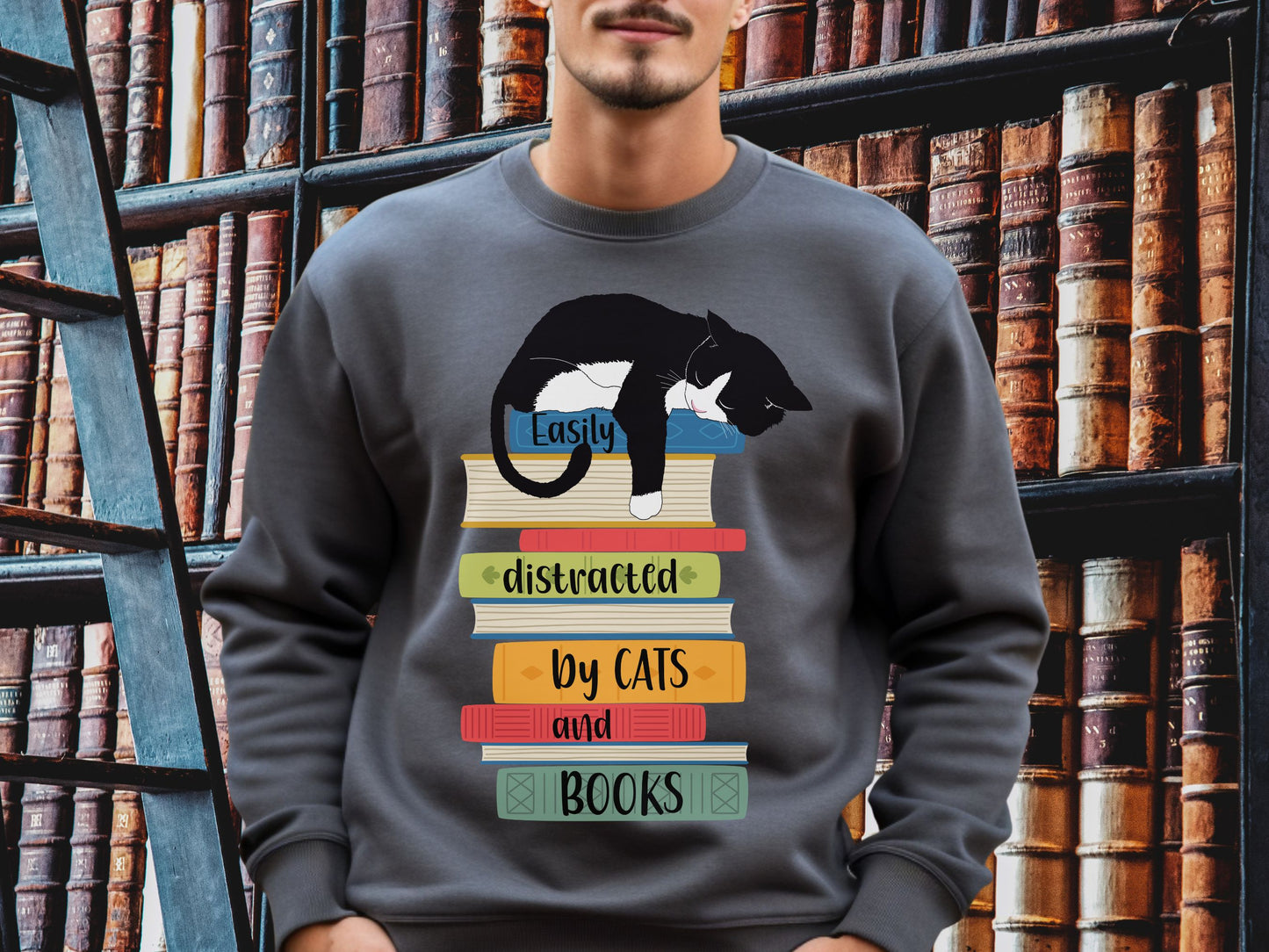 Cats and Books Sweatshirt, Gift for Cat Mom, Cat Dad Shirt, Bookaholic Sweatshirt, Cat Lover Shirt, Sweatshirt for Cat Lover, Reader Sweater