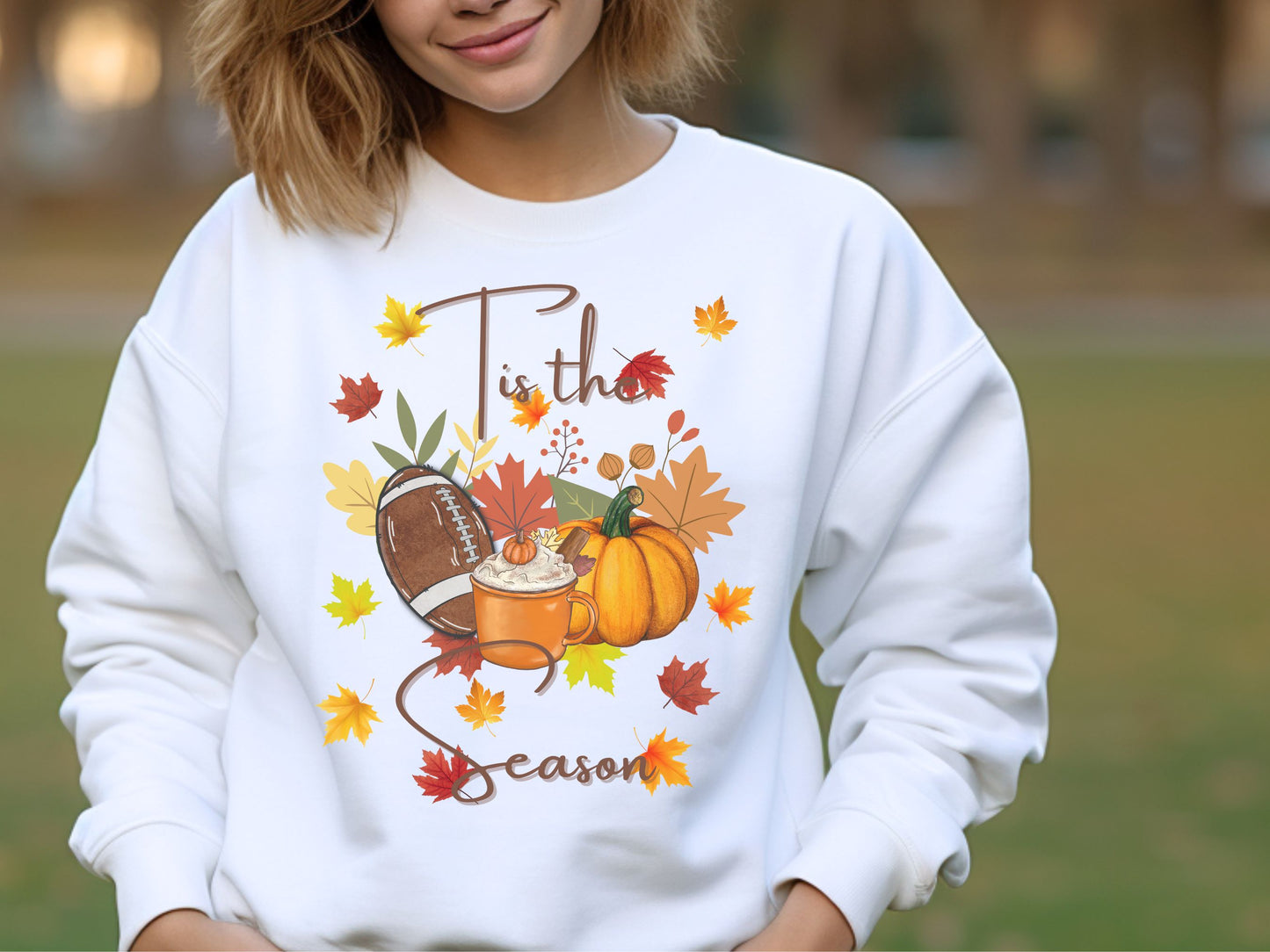 Tis the Season Sweatshirt, Thanksgiving Sweatshirt, Pumpkins and Football, Holiday Apparel, Fall Sweatshirt, Pumpkin Spice, Love Fall Shirt