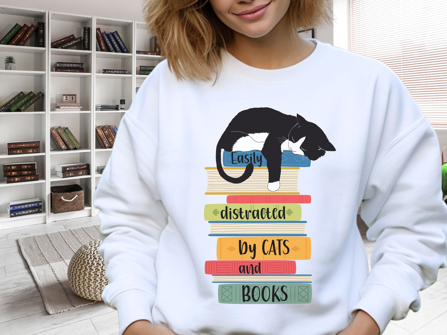 Cats and Books Sweatshirt, Gift for Cat Mom, Cat Dad Shirt, Bookaholic Sweatshirt, Cat Lover Shirt, Sweatshirt for Cat Lover, Reader Sweater