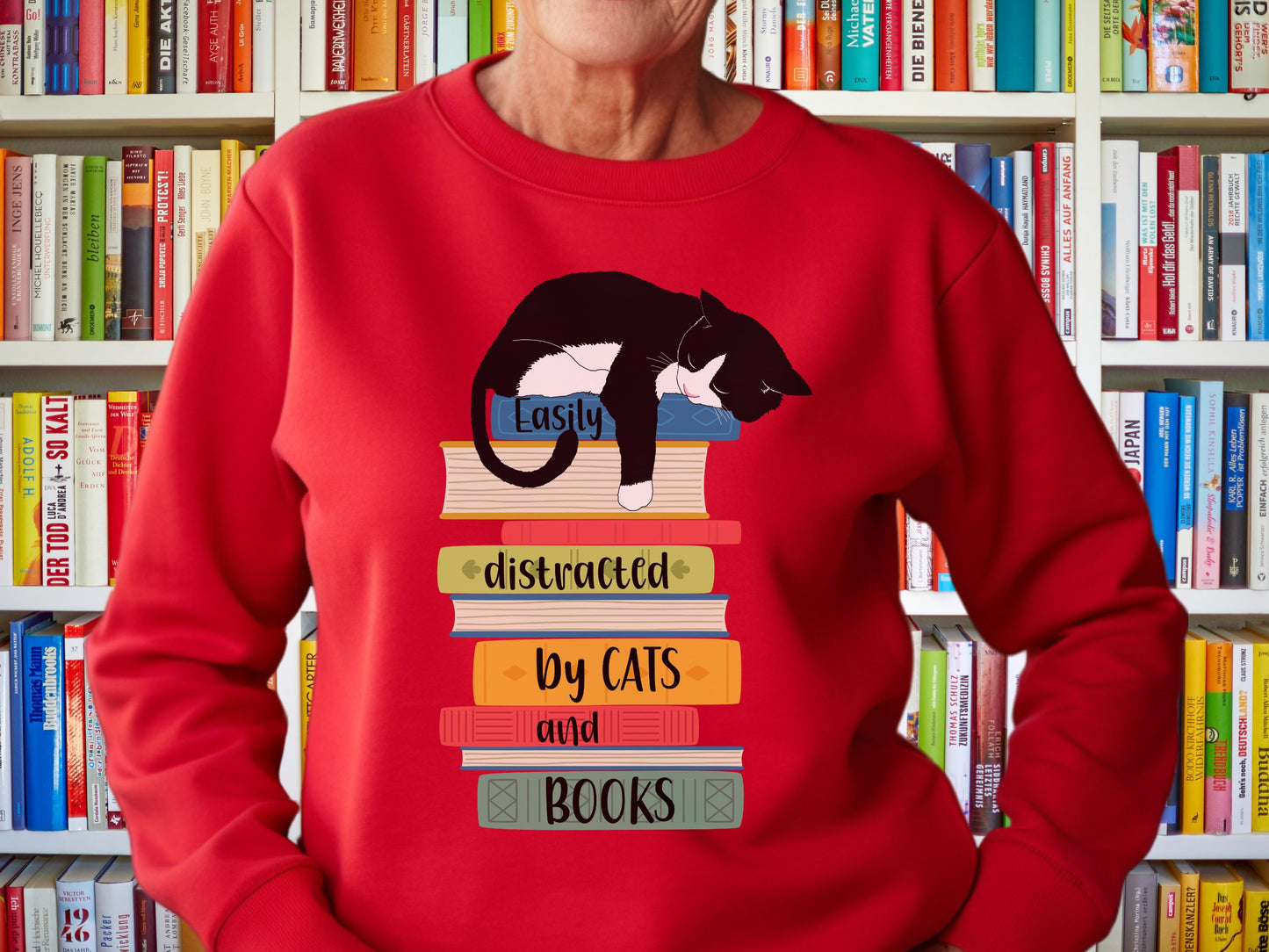 Cats and Books Sweatshirt, Gift for Cat Mom, Cat Dad Shirt, Bookaholic Sweatshirt, Cat Lover Shirt, Sweatshirt for Cat Lover, Reader Sweater