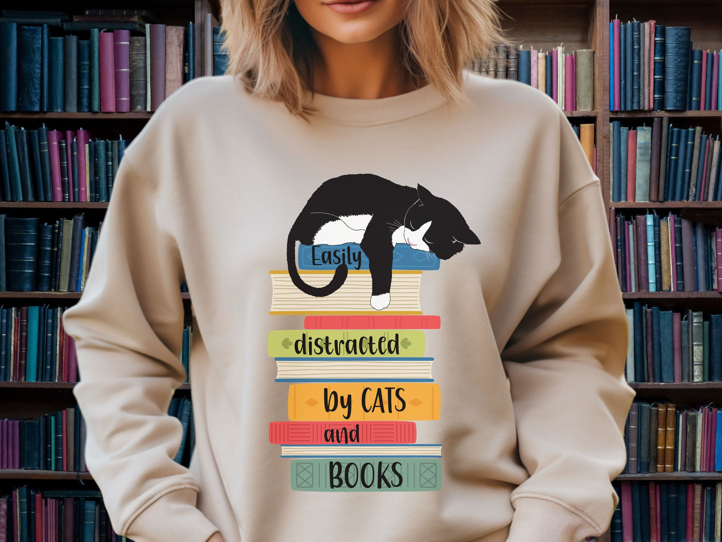 Cats and Books Sweatshirt, Gift for Cat Mom, Cat Dad Shirt, Bookaholic Sweatshirt, Cat Lover Shirt, Sweatshirt for Cat Lover, Reader Sweater